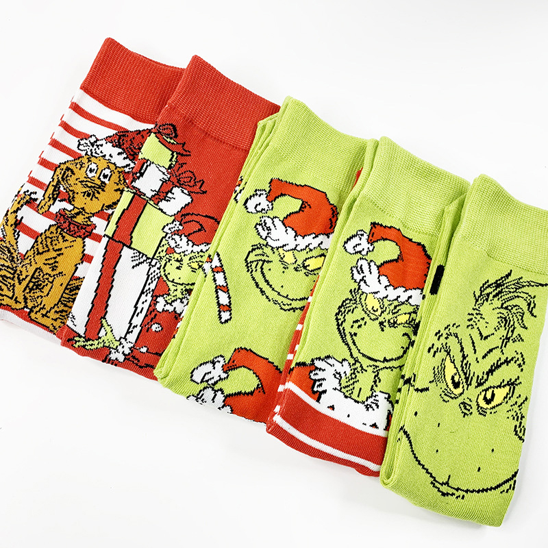 Grinch Knitting Socks Christmas Stockings Adult Holiday Crew Socks For Holiday Christmas Party Family Decoration