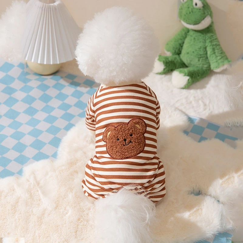 Pet Striped Jumpsuit Spring Autumn Medium Small Dog Clothes Sweet Pajamas Cute Cartoon Pattern Kitten Puppy Shirt Poodle Maltes