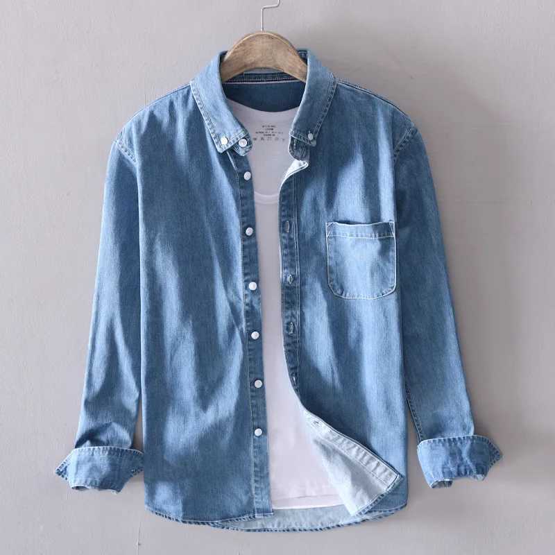 Spring new solid color mens denim shirt 100% pure cotton fashion all season ultra-thin mens clothing A18021 W240911