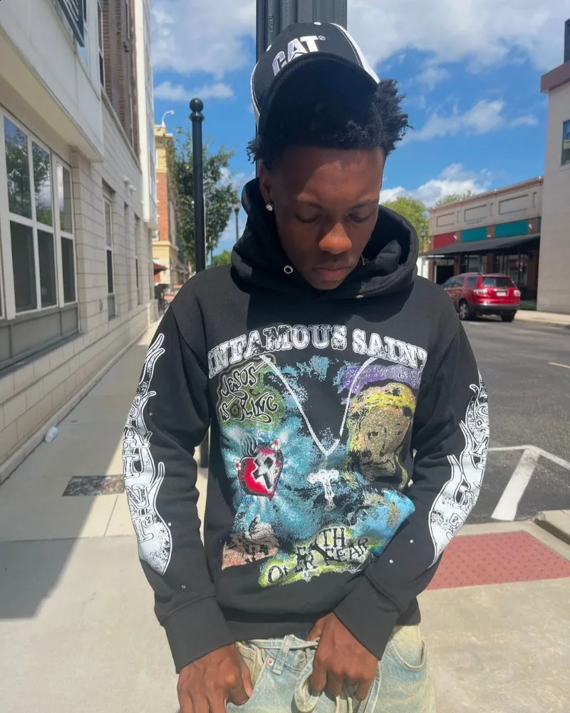 European and American High Street Fashion Anime Printed Zipper Hoodie Men Y2k Street Fashion Oversized Sweatshirt Women 240911