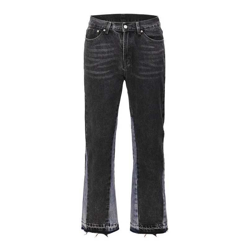 High Quality Mens Jeans Casual Black and Grey Patchwork Vintage Wash Jeans Trousers Men Custom Flares Denim Jeans M240912