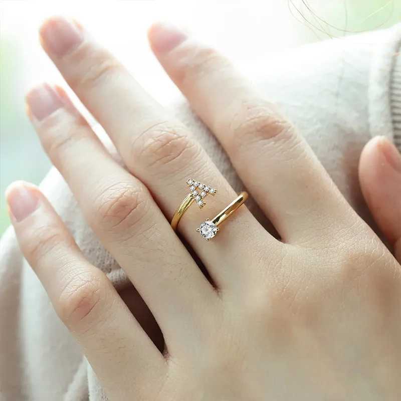 2024 Trends A-Z Womens Initial Ring Open Adjustable Stainless Steel Wedding Ring Zircon Couple Jewelry Accessories Gift W240925