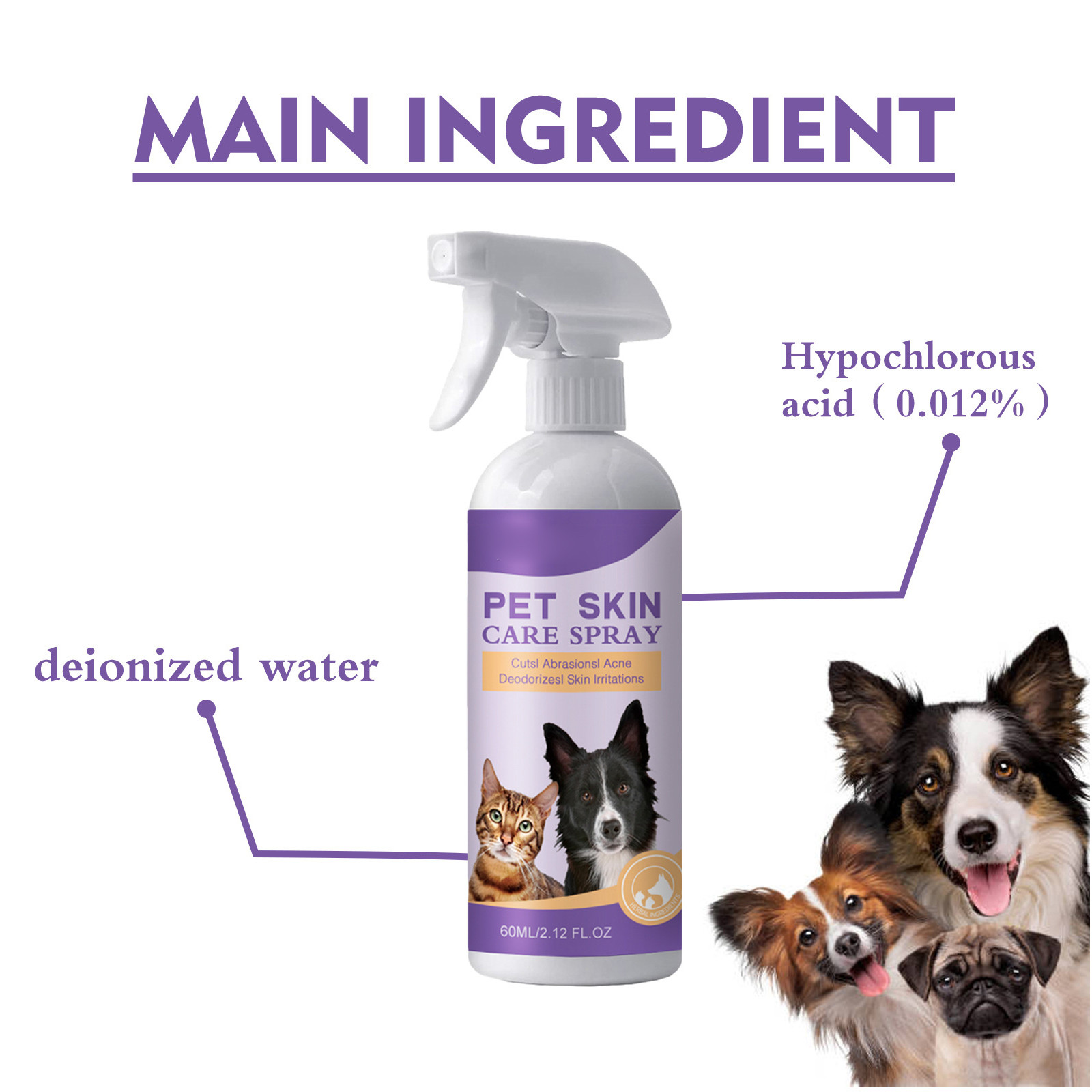 2024 New Pet Relieving Skin Spray Relieving Dog And Cat Skin Itching Removing Mites Relieving Itching Cleaning 60ml