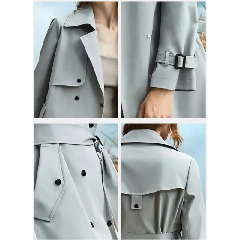 High end womens casual trench coat Spring and Autumn loose lace windproof jacket Fashion womens long parka coat XL 240911
