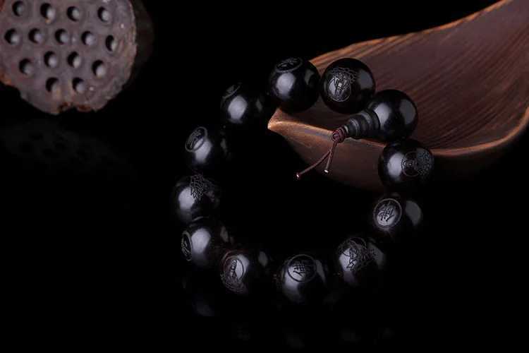 Natural Ebony 15mm 20mm Beads Buddhist Prayer Bracelets Great Sculpture Buddha Bracelet Men Women Meditation JewelryX240912