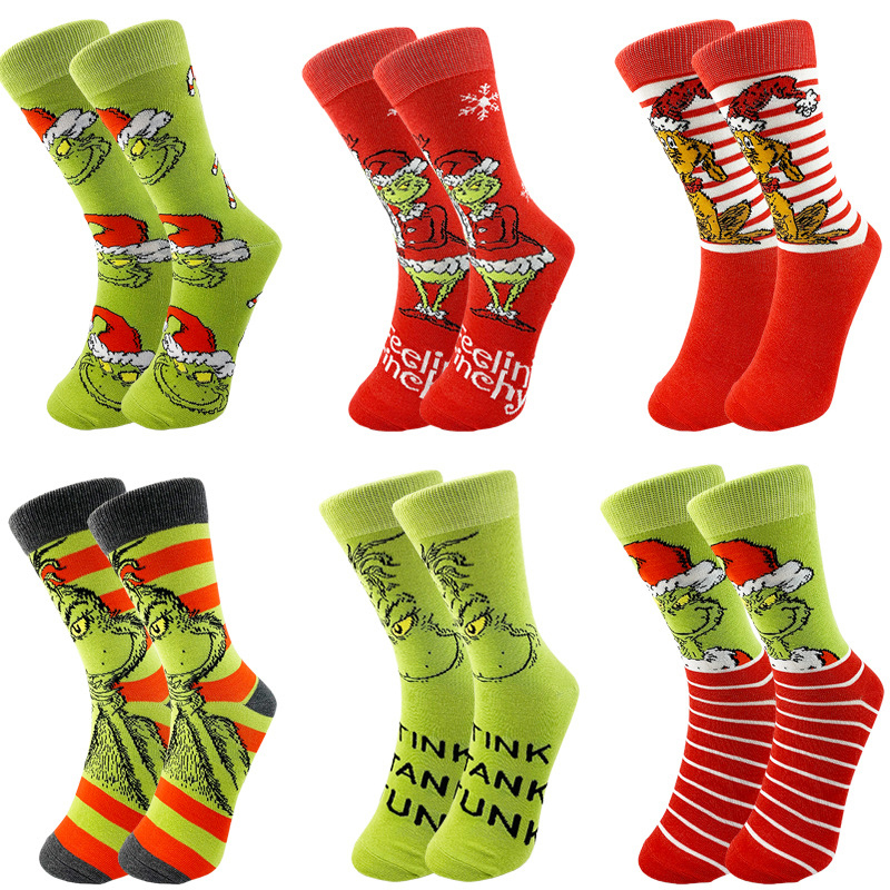 Grinch Knitting Socks Christmas Stockings Adult Holiday Crew Socks For Holiday Christmas Party Family Decoration