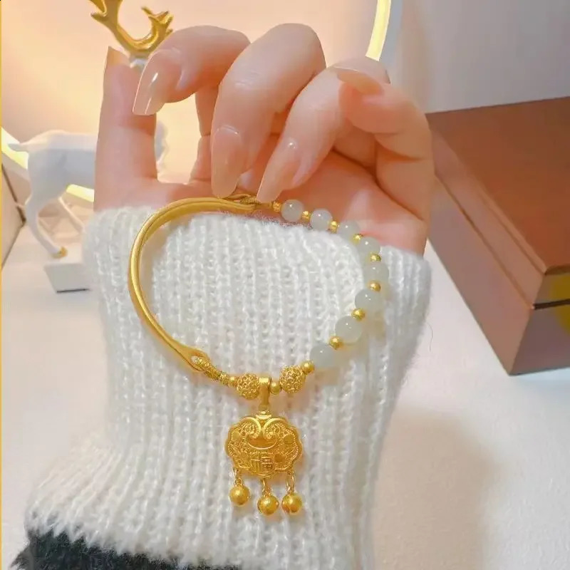 24K Peace Lock HYDangEA Half Moon Bracelet Natural and Tianyu Ruyi Long Life Lock Bracelet Jewelry 240911