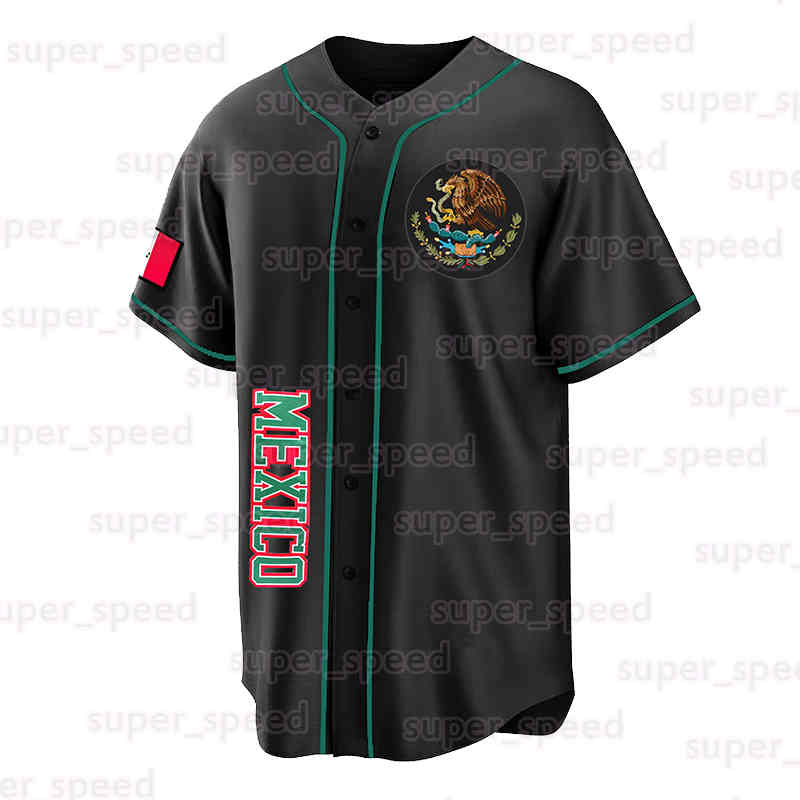 De Mexico Flag Men Baseball Jersey Black Button Down Short Sleeve Hip Hop Sports Shirt Clothing Embroidered Fashion Clothes
