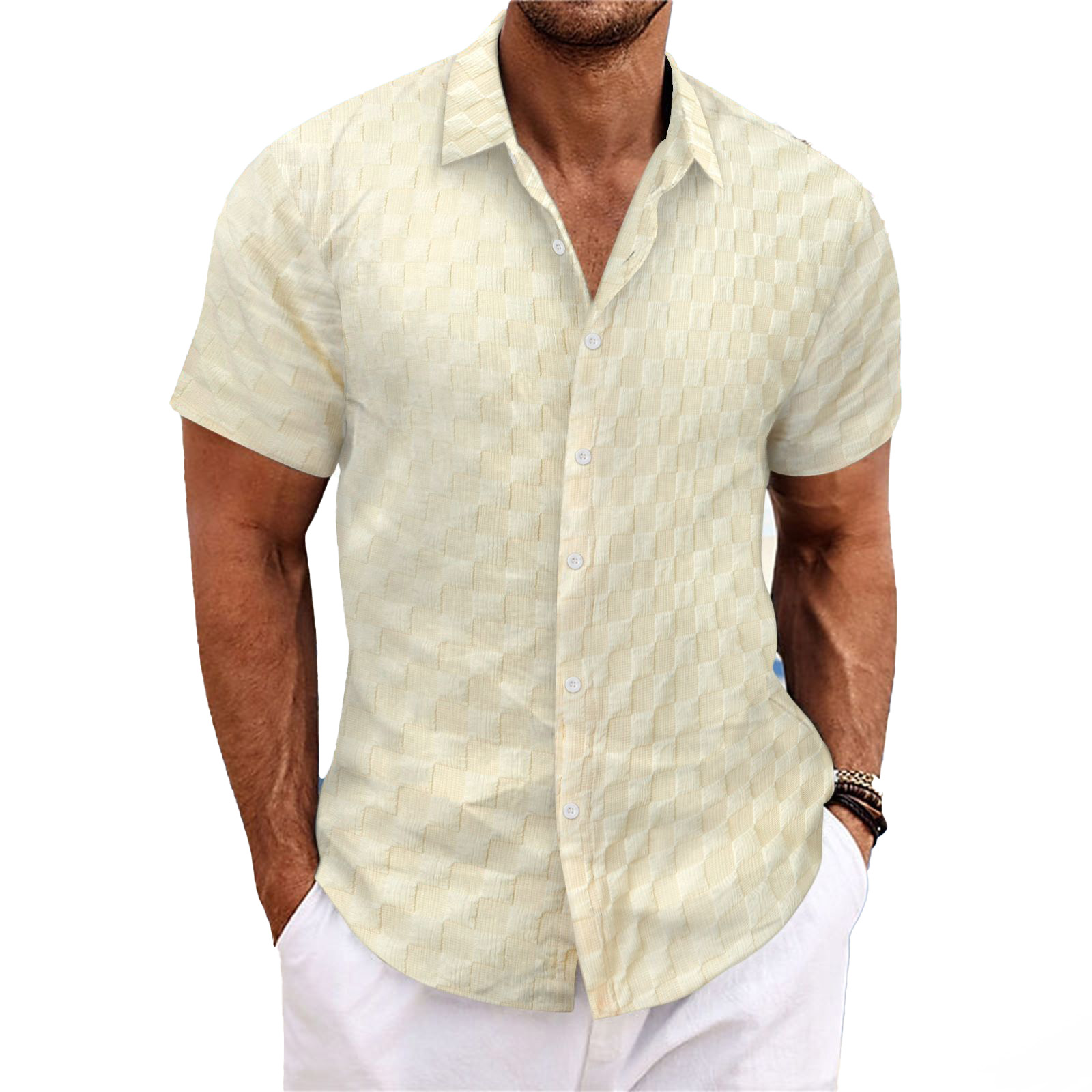 new mens plaid jacquard casual loose short sleeved shirt Designer Pant Hip hop High Street Motorcycle blouse Fashion Trend Unique shirts plus size l,x