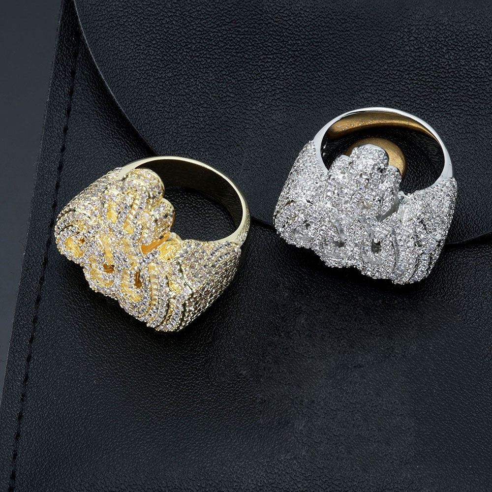 Hip Hop Casting Fire Shape Rings 18K Real Gold Plated 5A Zircon Mens Jewelry