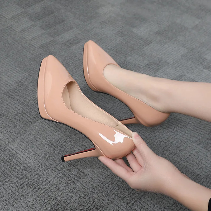 Women 10cm 12cm High Heels 2cm 3cm Platform Nightclub Pumps Lady Wedding Party Stiletto Heels Red Bottom Catwalk Nude Shoes 240912
