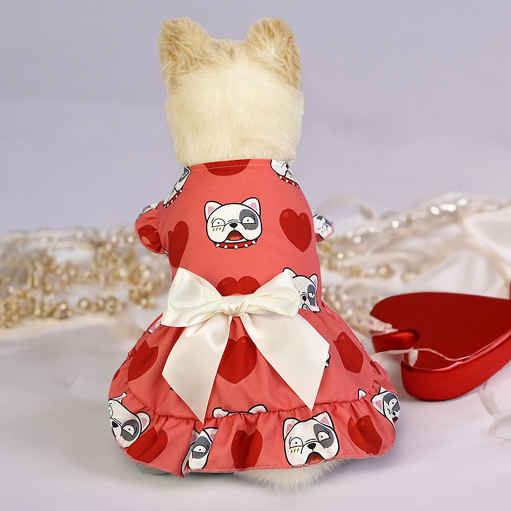 Pet Dress Comfortable Cat Dress Cartoon Print Dog Princess Skirt with Charming Bow Decoration Pet Supplies