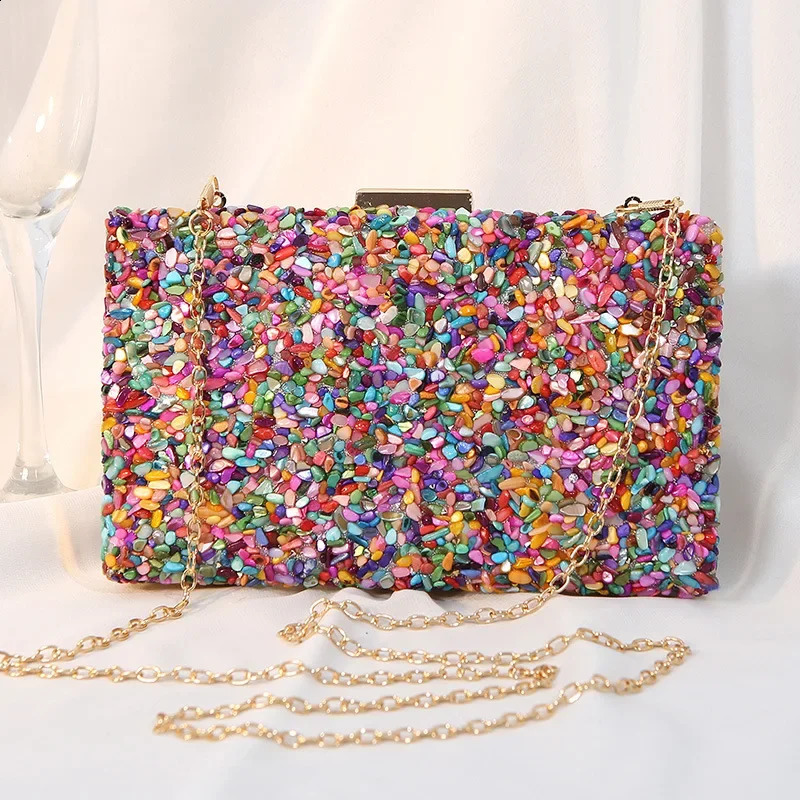 High quality womens colored stone evening bag wedding party wallet with chain banquet telephone crossover y ner 240910