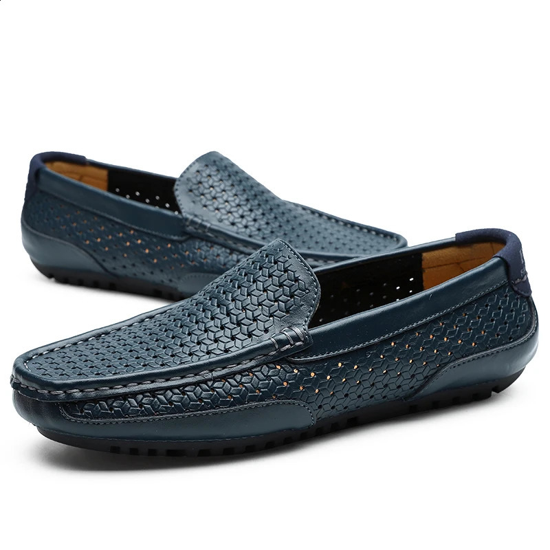 Summer Men Casual Shoes Soft Genuine Leather Mens Loafers Moccasins Italian er Breathable Slip on Boat Shoes 240912