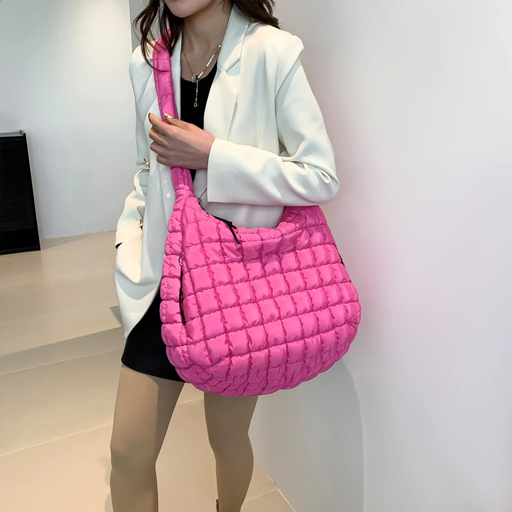 Quilted Tote Bag For Women Korean Puffy Bubble Hobo Bag Lightweight Padding Shoulder Bag Large Capacity Soft Handbag with Zip 240912