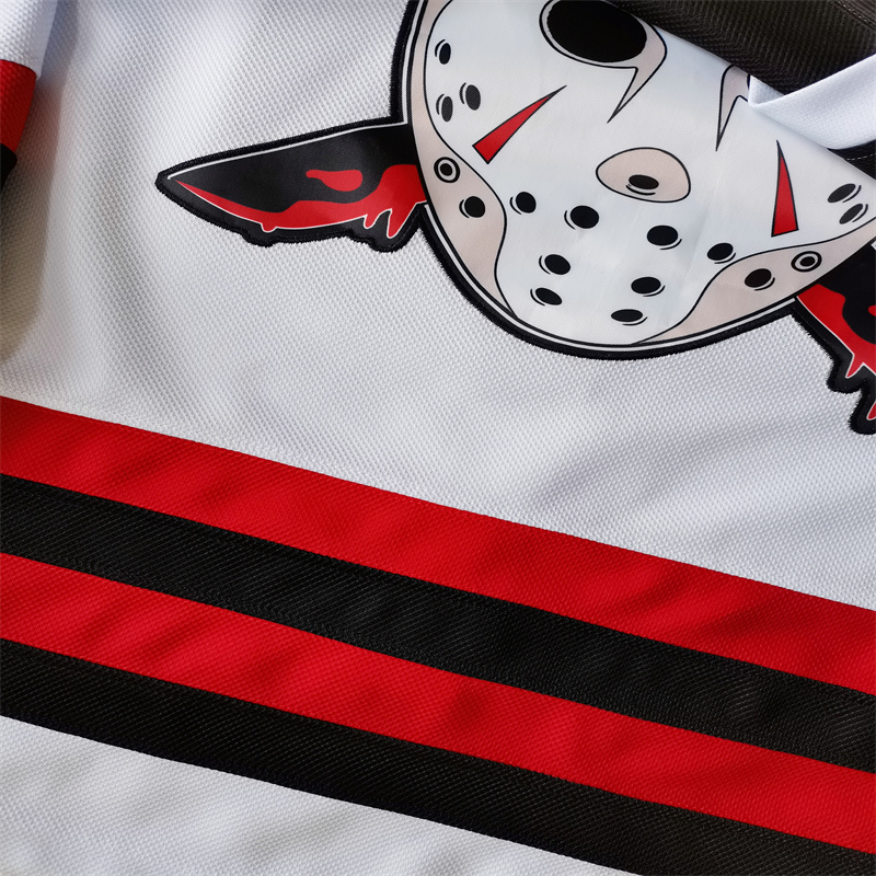 Mens Jason Voorhees Friday 13th Movie Ice Hockey Jerseys Halloween Horror White Stitched Shirt