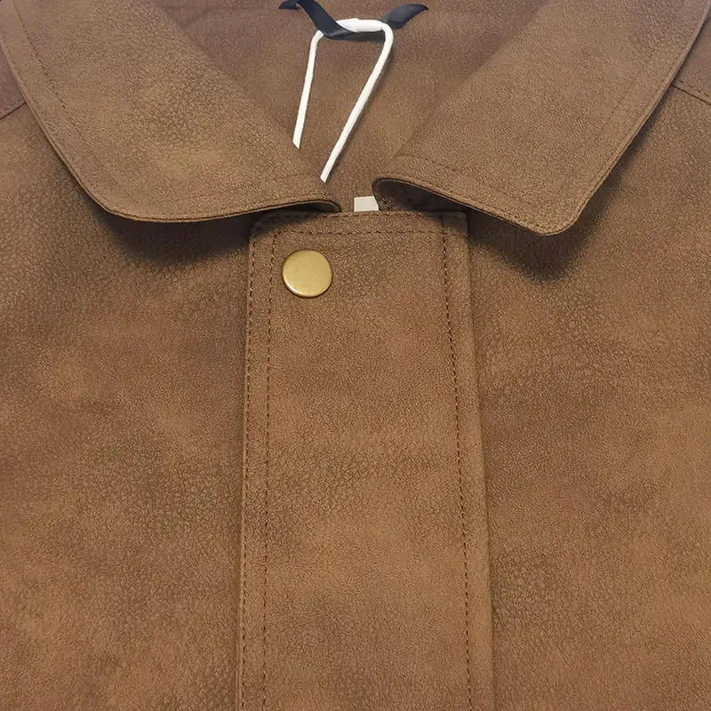 Mens autumn workwear lapel zipper short jacket trend lapel Pu leather solid color bomber jacket fashionable mens clothing 240906