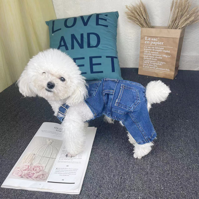 Fashionable Pet Dog Washed Denim Jeans Jumper Comfortable Pet Puppy Overall Clothes