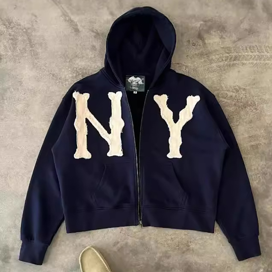 Men's Hoodies European And American Letter Embroidery Oversized Hoodie Women Y2K High Street Couple Coat Retro Loose Zipper Sweatshirt Men