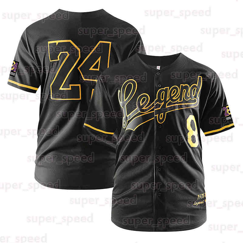 Men Legends Gold Black Baseball Jersey Stitched Front 8 and Back 24 Jerseys Bryant Button Down Short Sleeves Shirts Sports Uniform