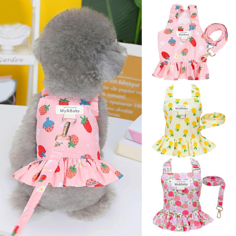 Pet Skirt Fruit Pattern Harness Design Soft Texture Comfortable Wear Lightweight Dress Up Breathable Dog Collar Traction Rope H260129