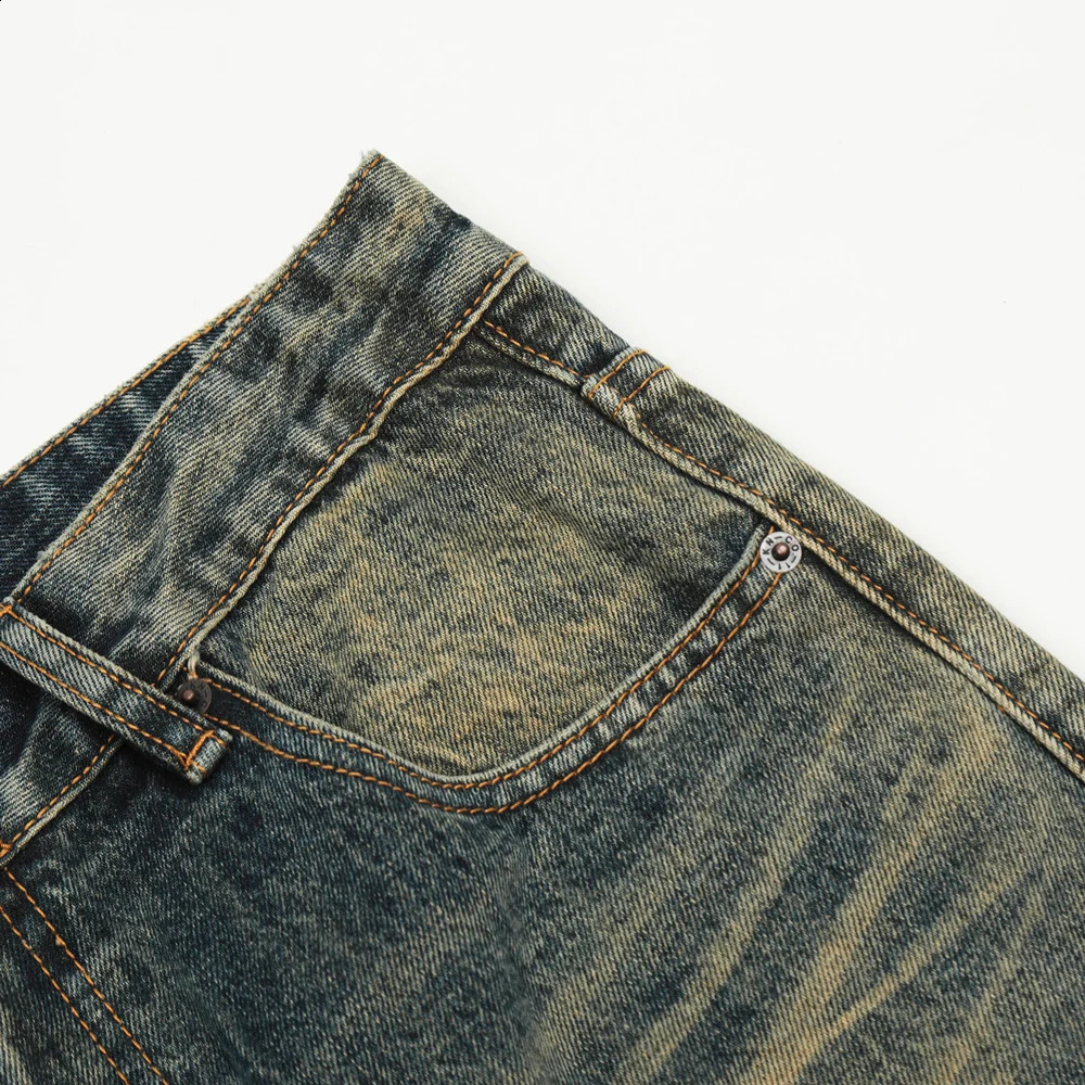 Jeans Men Streetwear Y2k Vintage Blue Distressed Casual Fashion Street Trousers Straight-leg Autumn Winter Flared Denim Pants 240911