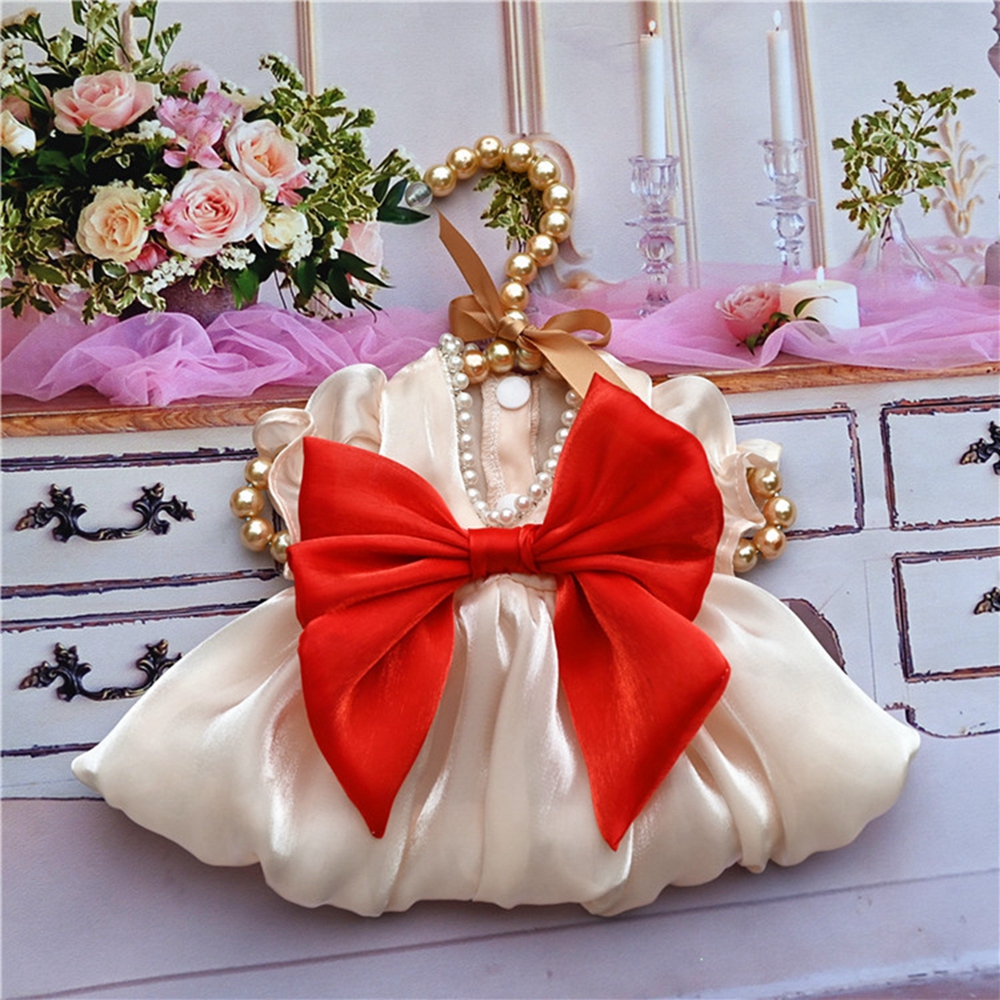 Summer Pet Dog Dress Luxury Dog Pearl Princess Skirts Short Sleeve Dress For Small Medium Dogs Cats Wedding Bowknot Dresses