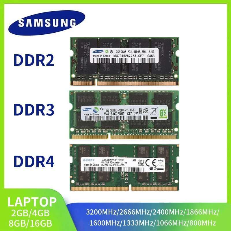 Ordinateur portable RAM DDR4 DDR3 DDR2 16 Go 8 Go 4 Go 2 Go 3200 2666 2400 1866 1600 1333 1066 800 667MHz Memoria Notebook