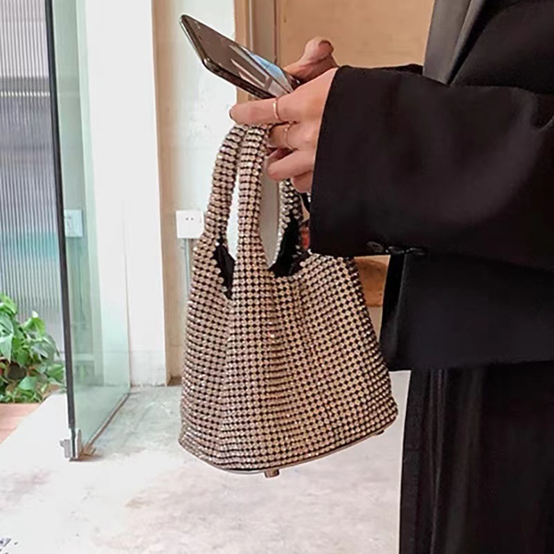 2025S designer New style bag women messenger bag Korean version of the diamond handbag vegetable basket rhinestone bag light luxury high-end bucket ba
