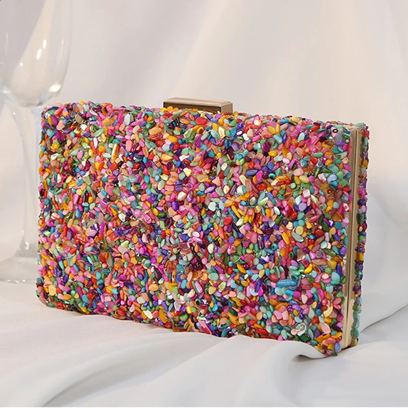 High quality womens colored stone evening bag wedding party wallet with chain banquet telephone crossover y ner 240910