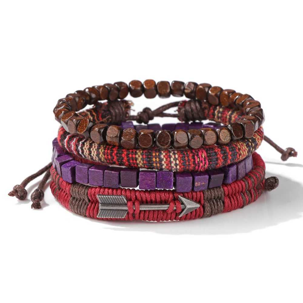 Men Multilayer Wooden Bead Bracelet Handmade Vintage Brown Leather Rope Bracelet 2024 New Ethnic Wristbands Bangle Jewelry GiftX240912