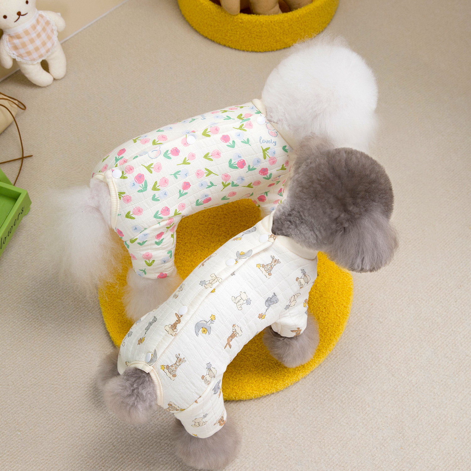 Dog Autumn Winter Floral Jumpsuit Pet Four Legged Pants Clothing for Small Dogs and Cats Thickened Winter Warm Pajamas Puppy