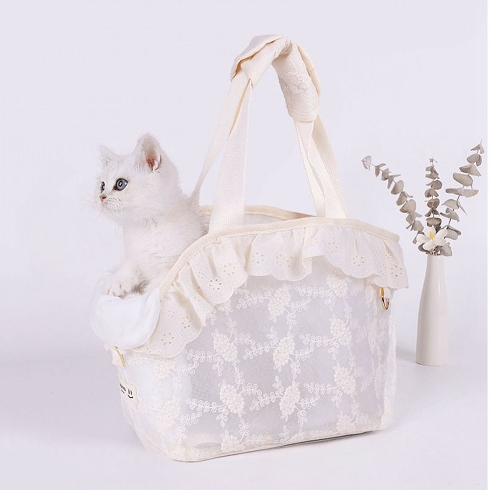 Lace Cat Carry Bag Portable polyester Handbag Puppy Messenger Bag Outcroppable Tote Pet Knapsack Cat