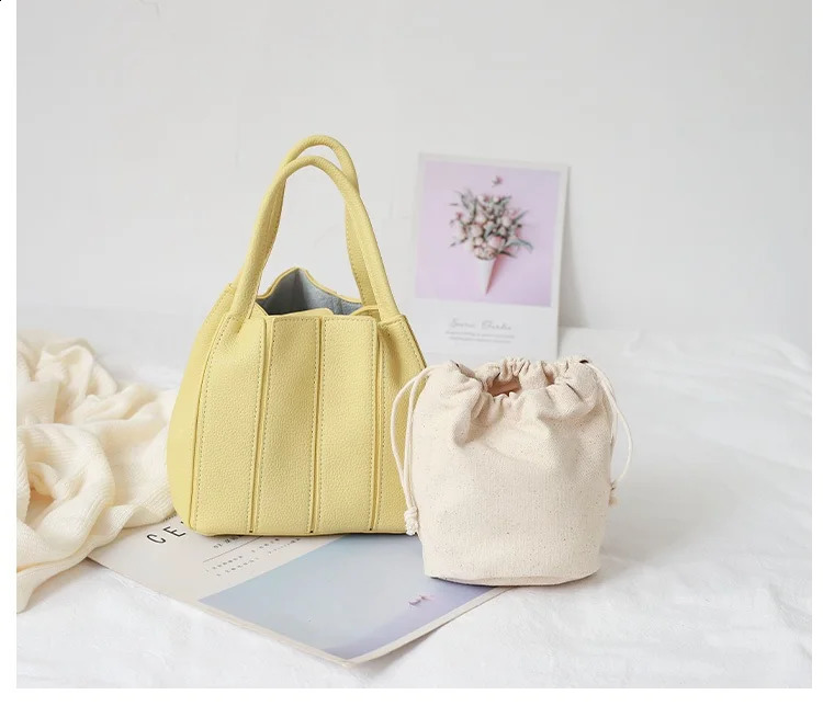 Fashion folding womens bucket bag PU leather shoulder ner cross body messenger handbag 240910