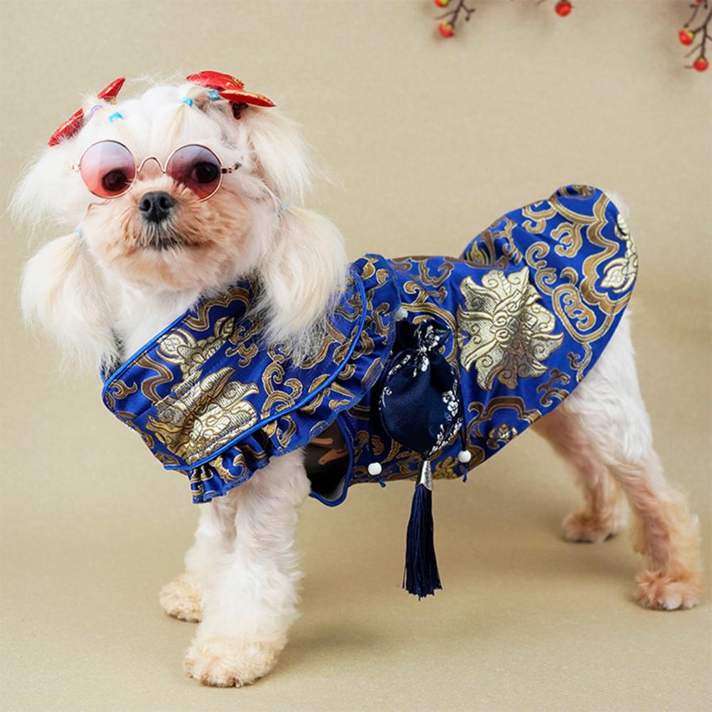 1Pc Soft Dog Tang-Suit Exquisite Buckle Breathable Pet Dress Stand Collar New Year Tang-Style Pet Dog Cheongsam Pet Supplies