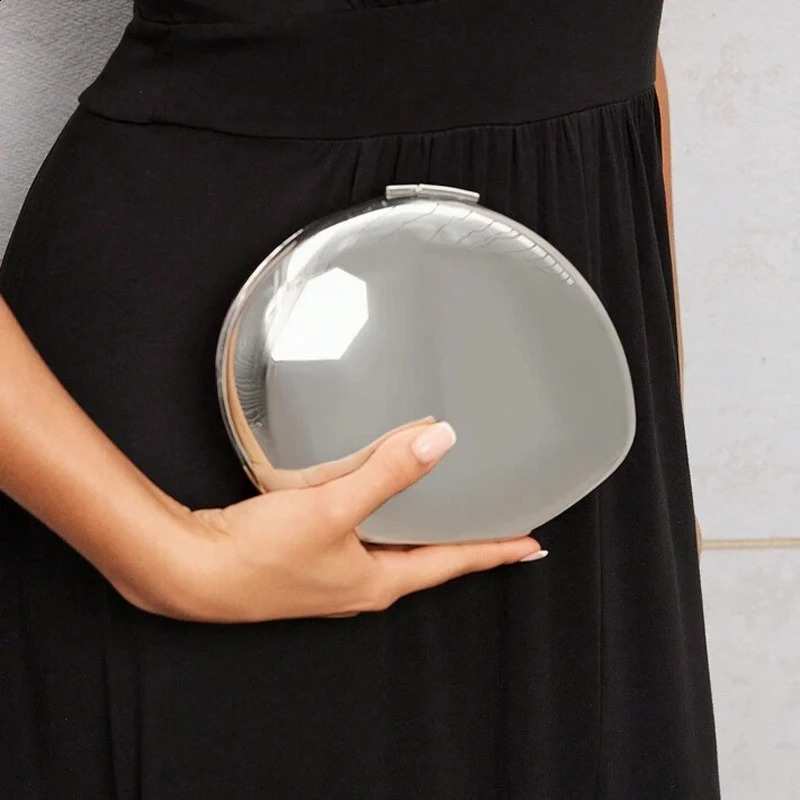 ner acrylic shell shape clutch bag gold and silver womens evening party cute shiny metal shoulder cross body small wallet 240910