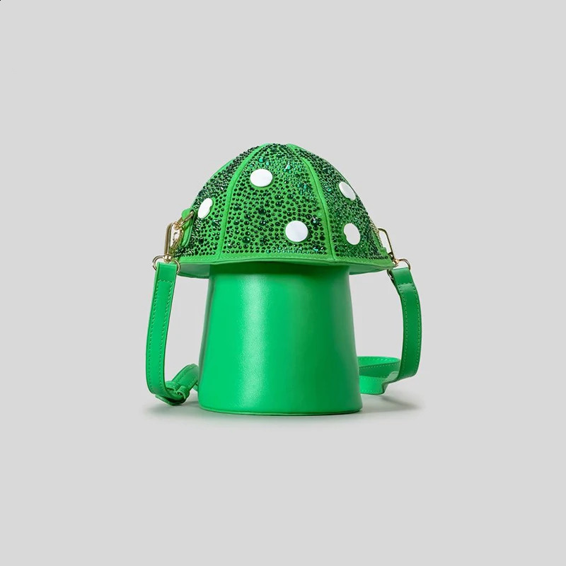 Funny Diamond Mushroom Crossbody Bag Creative Cute Pu Women Shoulder Bags Y2K Messenger Bag Small Purse for Girls 240907