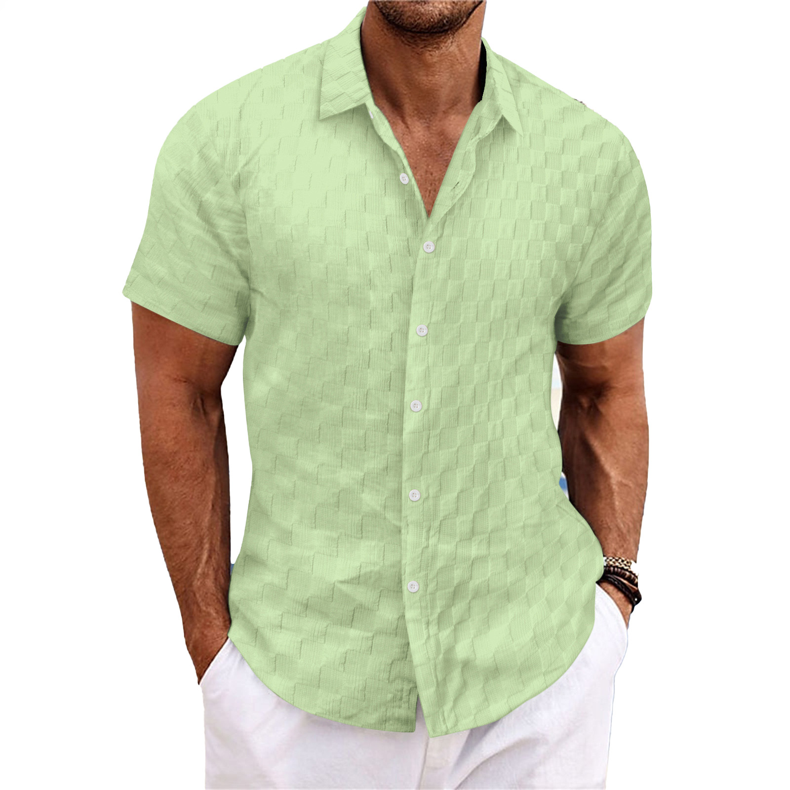 new mens plaid jacquard casual loose short sleeved shirt Designer Pant Hip hop High Street Motorcycle blouse Fashion Trend Unique shirts plus size l,x
