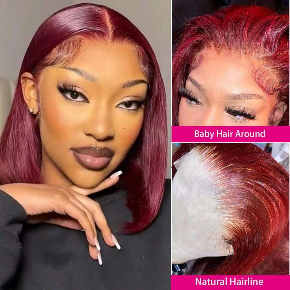 99J Front 13X4 Lace Frontal Wig Bury Straight Short Human Hair Bob Wigs