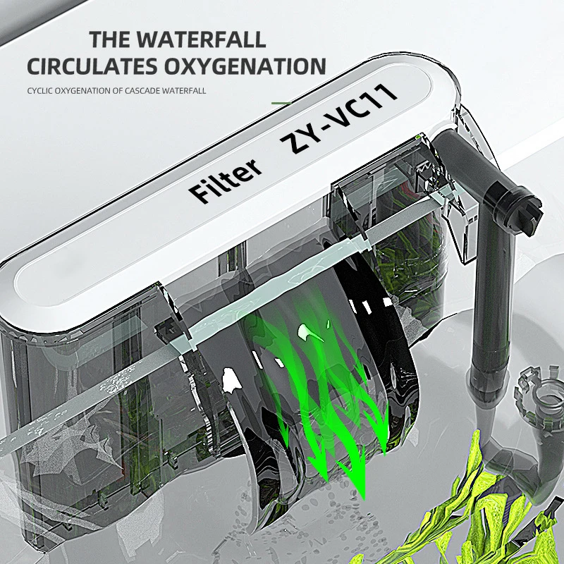 Aquarium Fish Tank Filter 110V 220V Wall Mounted Filter Pump Oil Removal Film External Grass Tank Filter Water Flow Adjustable