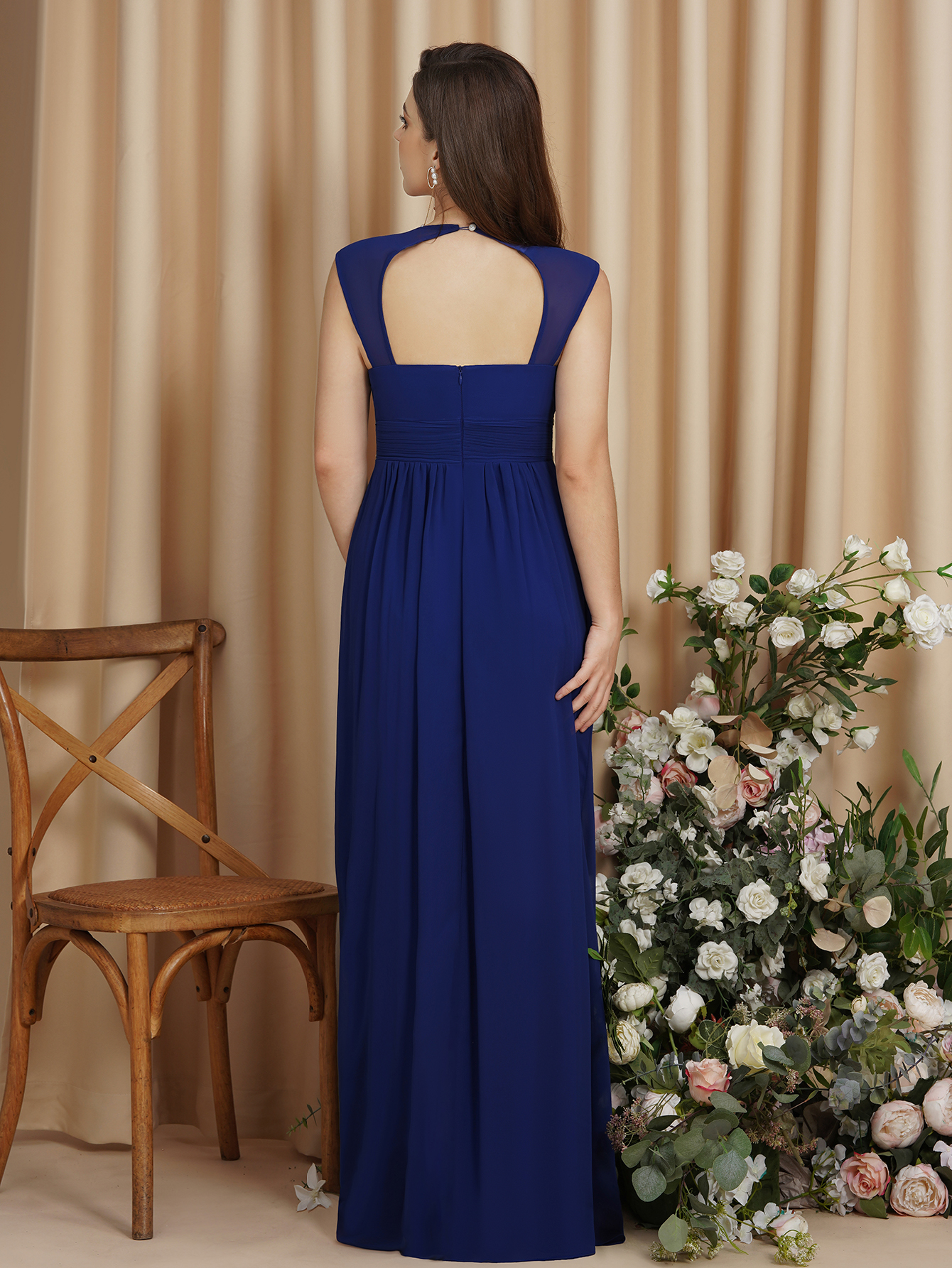 Royal Blue Chiffon Bridesmaid Dresses Cap Sleeve Backless Princess A E Maid Of Honor Gowns Women Formal Evening Prom Wears Cps725