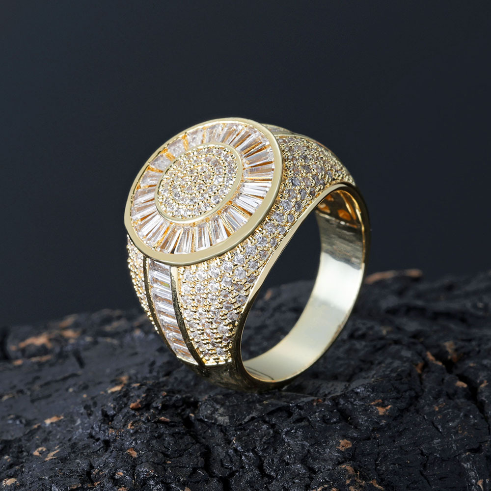 Hip Hop TopBling 5A T Zircon Casting Rings 18K Real Gold Plated Mens Jewelry