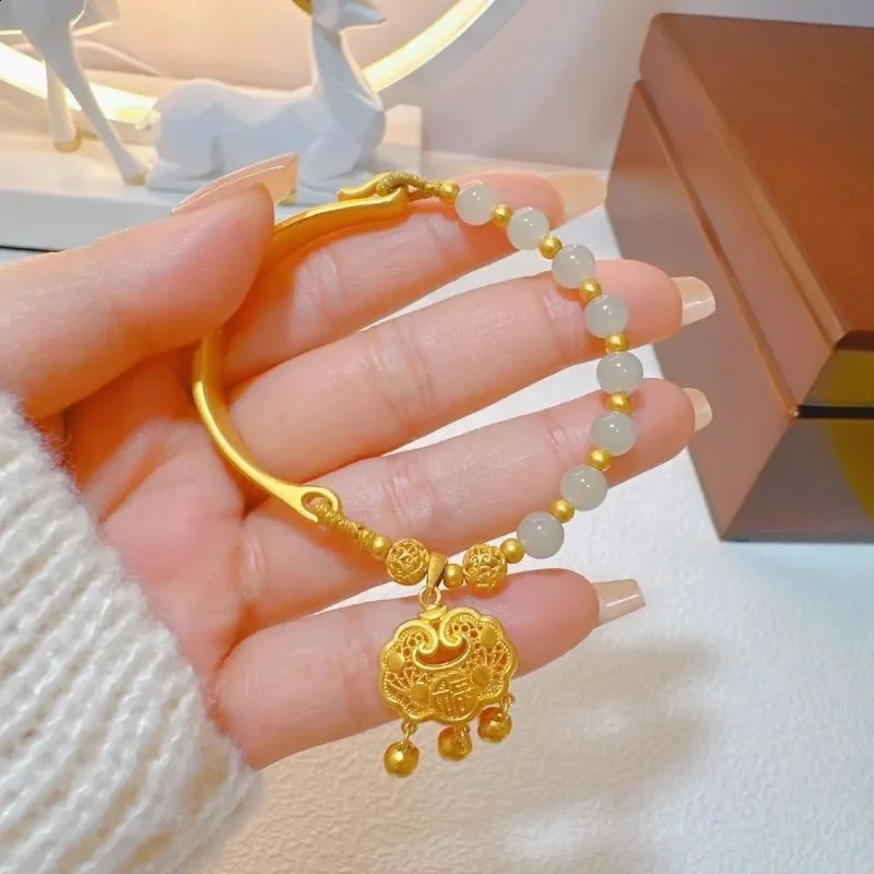 24K Peace Lock HYDangEA Half Moon Bracelet Natural and Tianyu Ruyi Long Life Lock Bracelet Jewelry 240911