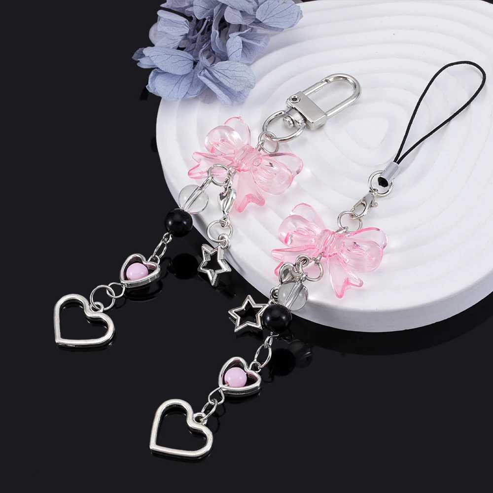 Y2K mobile phone charm bow star keychain pendant Kawaii bag Gothic chain cute accessories W240911