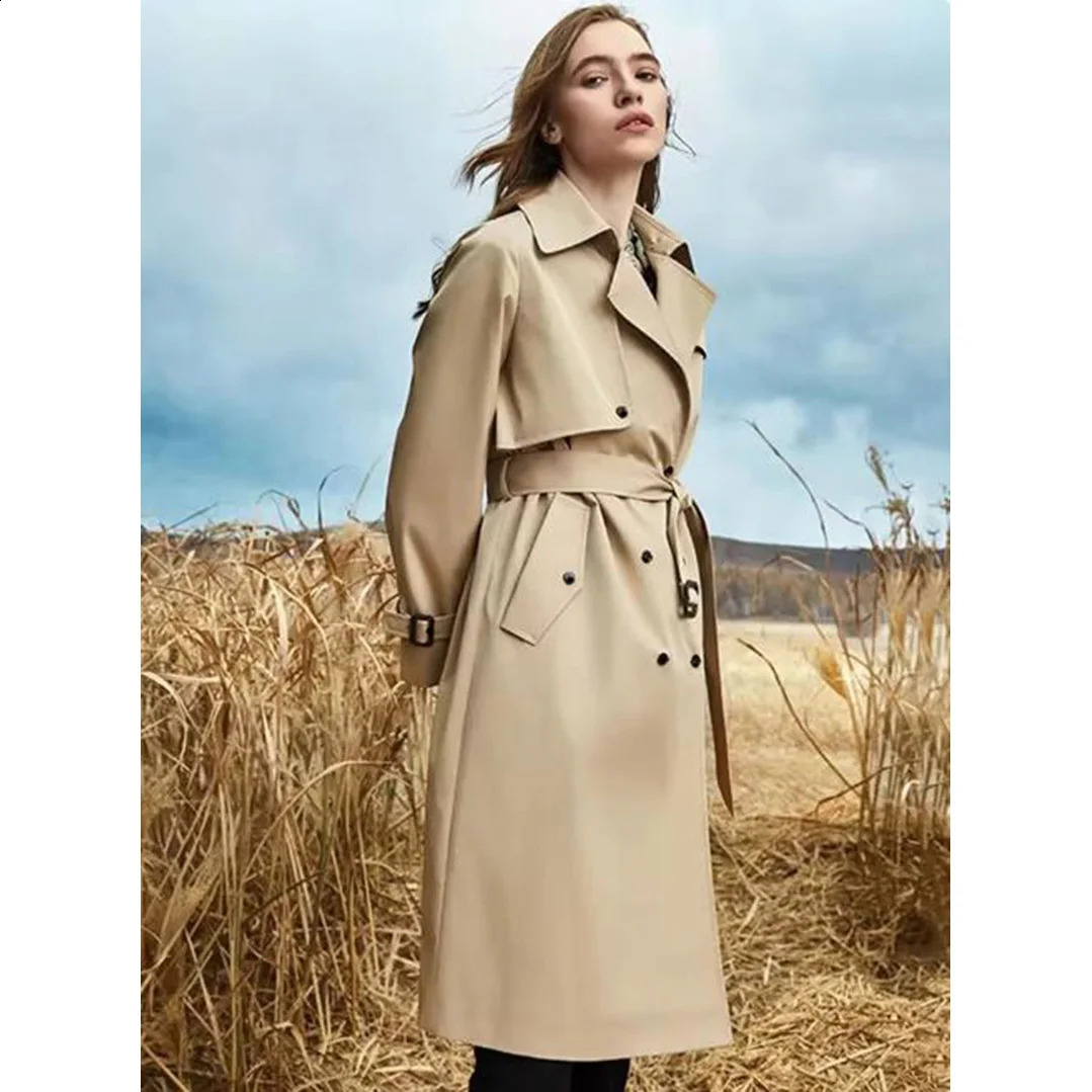 High end womens casual trench coat Spring and Autumn loose lace windproof jacket Fashion womens long parka coat XL 240911