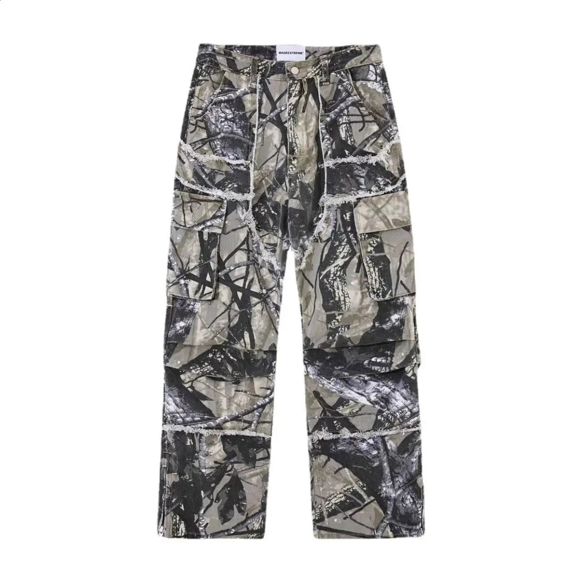American hiphop fashion camouflage high waisted cargo pants mens multi pocket straight runner wide leg backpack Trouser 240912