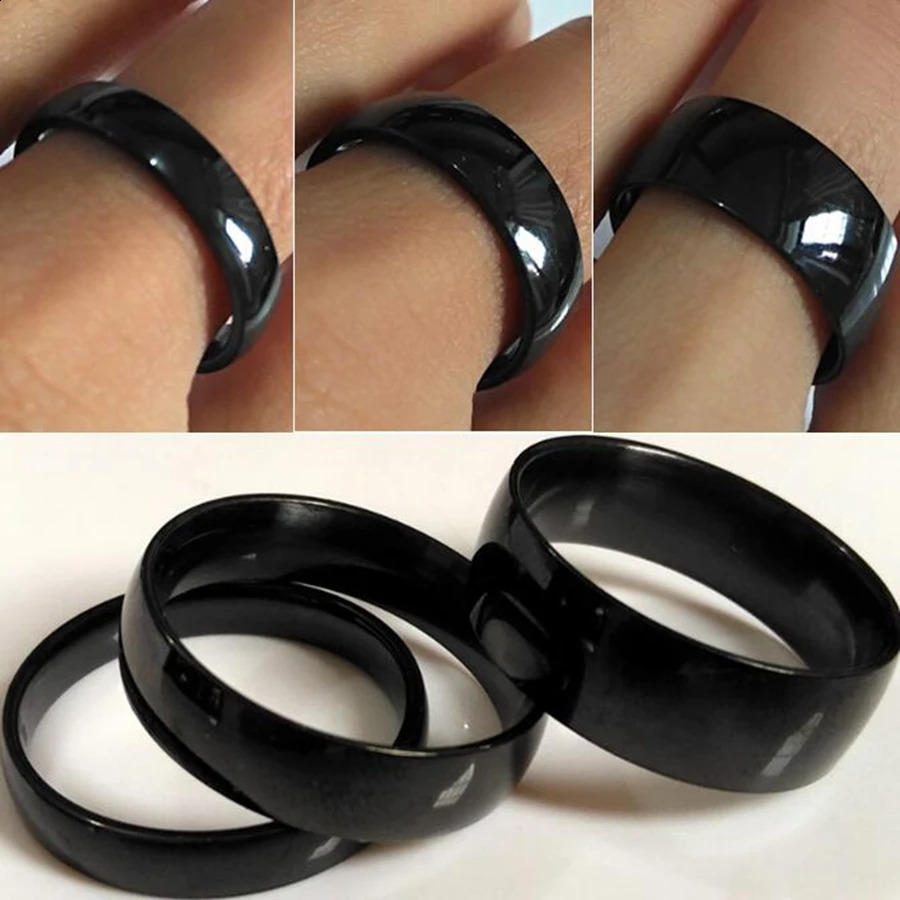 black wedding rings with 4MM 6MM and 8MM mix comfortable fit 316L stainless steel wedding rings smooth and ordinary jewelry 240912