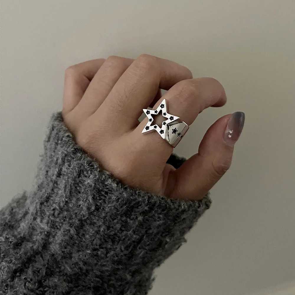 Vintage Pentagram Geometric Star Ring for Women Men Punk Gothic Sliver Color Adjustable Couple Rings Y2K Egirl Jewelry Gift W250207