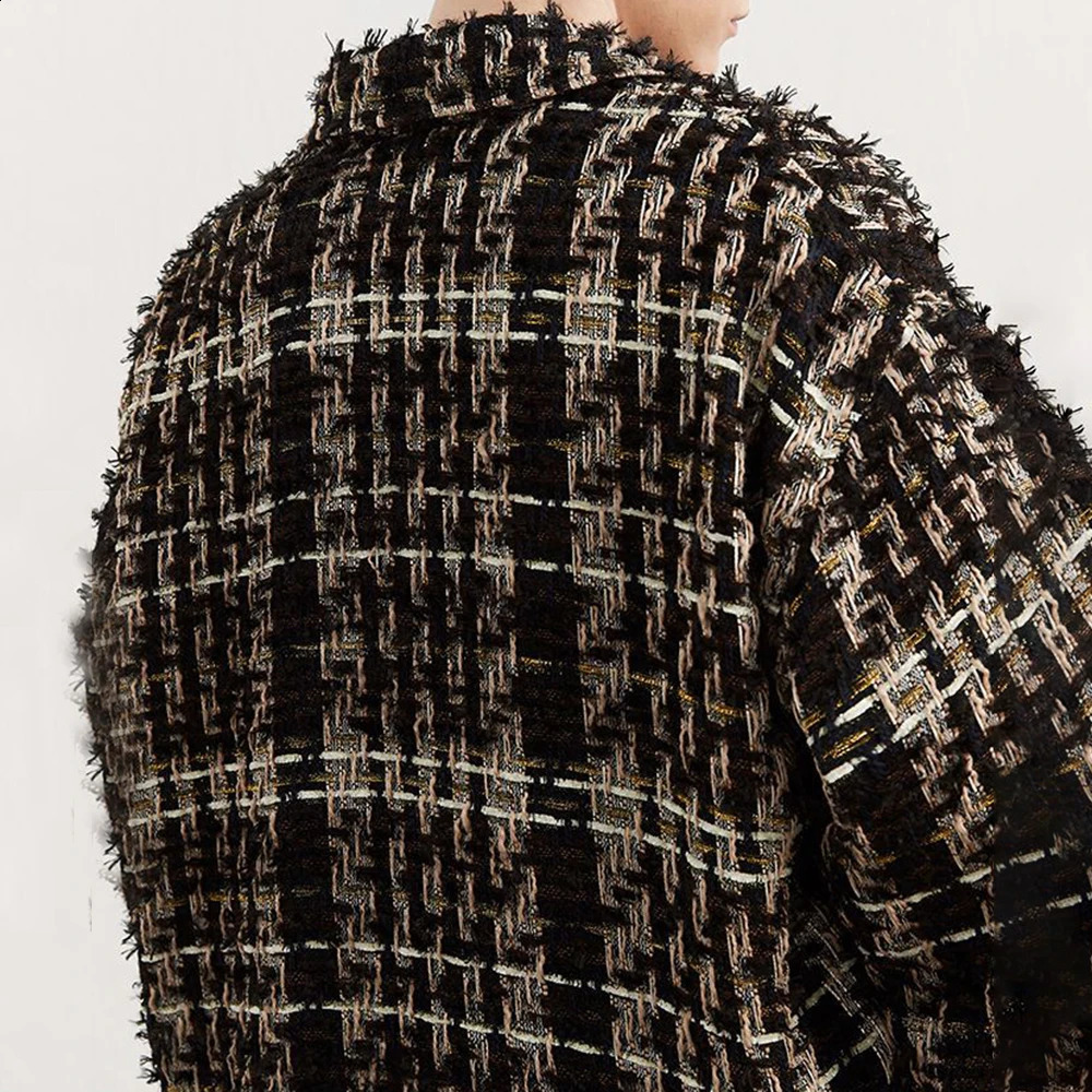 Mens Autumn Gold Thread Tweed Braided French Coat Genderless Tassel Retro Casual Loose Fashion Trend Jacket Unisex 240911