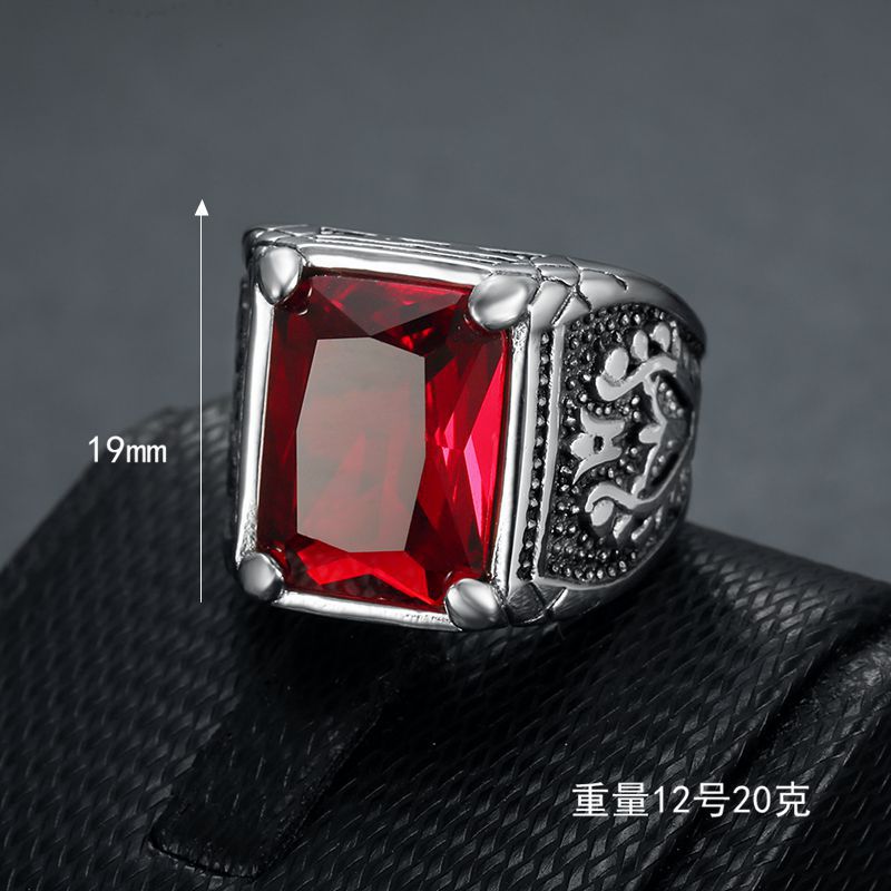 Hip Hop Retro Ice Colorful Rhinestone Casting Ring Titanium Steel Mens Jewelry